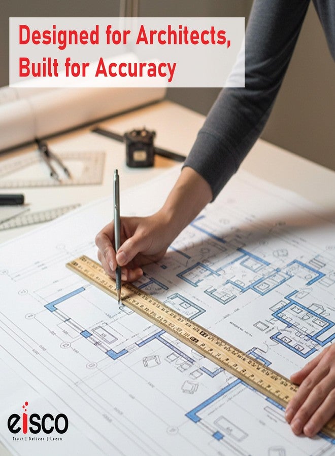 إيسكو مسطرة خشبية فاخرة من إيسكو بطول متر واحد (100 سم)، قراءة أفقية معكوسة على كل طرف، عبوة من قطعتين - Image 5